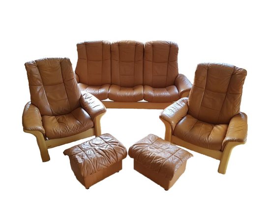 Brown Leather Sofa Set With Secret, Brown Leather Sofa Set