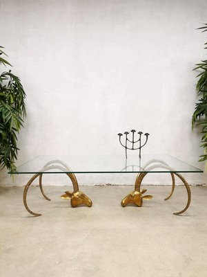 Mid-Century Brass Ram Coffee Table by in the Style of Alain