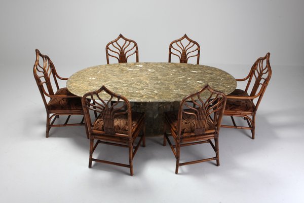 Marble and Brass Dining Table by Jean Charles 1970s for sale at