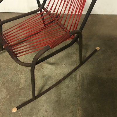 Metal, Plastic, and String Rocking Chair, 1960s for sale at Pamono