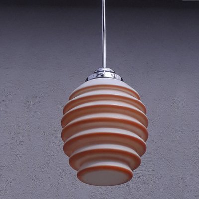 Red Banded Circular Ceiling Glass Pendant Light 1930s For At Pamono - Circular Glass Ceiling Light