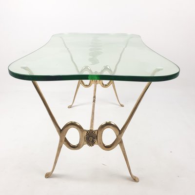 Italian Coffee Table with Etched glass and Brass Base 1960s for