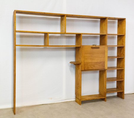 Vintage French Mid Century Bookcase, Bookcase With Flip Down Desktop