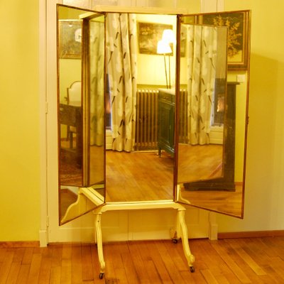 Large French Freestanding Triptych, Full Length 3 Way Mirror