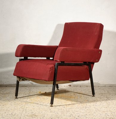 udstilling Halvtreds halv otte Vintage Italian Red & Black Iron Lounge Chair with Square Arms, 1960s for  sale at Pamono
