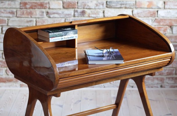 Mid Century Modern Desk With Roll Top In Walnut Veneer 1950s For At Pamono Mid Century Modern Desk With Roll Top, Modern Desk Furniture