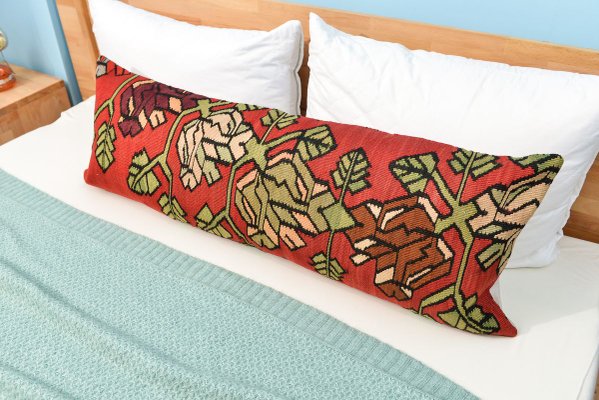 Extra Long Lumbar Red Floral Kilim Pillow Cover by Zencef Contemporary for  sale at Pamono