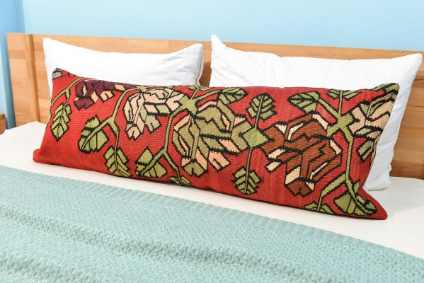 Extra Long Lumbar Red Floral Kilim Pillow Cover by Zencef Contemporary for  sale at Pamono