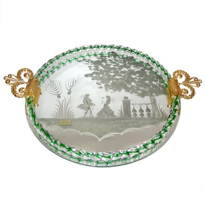 Etched Murano Glass Mirrored Tray With, Antique Vanity Trays