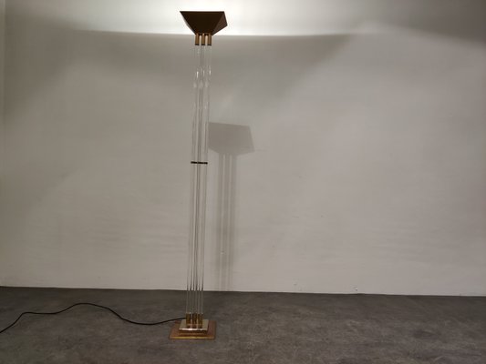 Vintage Brass And Acrylic Glass Floor, Antique Brass And Glass Floor Lamp