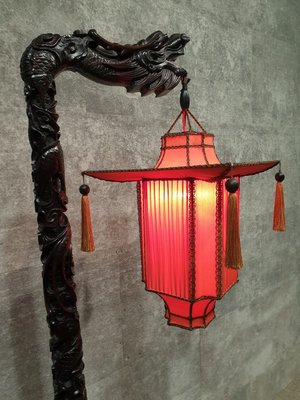 Antique Rosewood Chinese Dragon Floor, Asian Paper Floor Lamp Shade Replacement