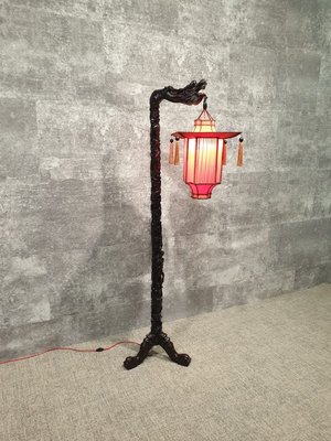 Antique Rosewood Chinese Dragon Floor, Asian Paper Floor Lamp Shade Replacement