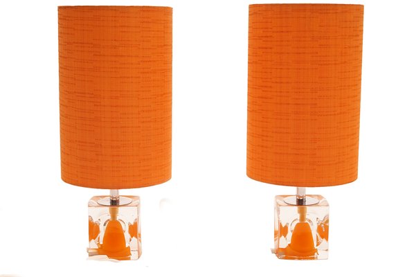 Space Age Table Lamps with Orange Shades 1970s Set of 2