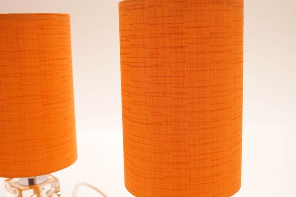 Table Lamps With Orange Shades 1970s, Glass Lamp Shades For Bedside Lamps