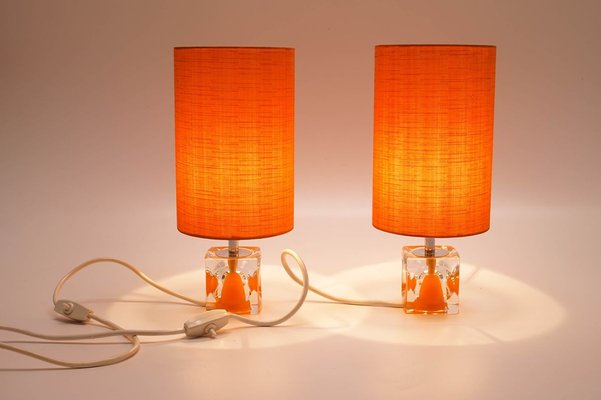 Space Age Table Lamps with Orange Shades 1970s Set of 2 for sale