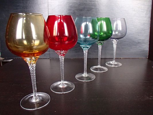 Bicchieri da vino rosso in vetro di Murano, anni '50, set di 5 in vendita  su Pamono