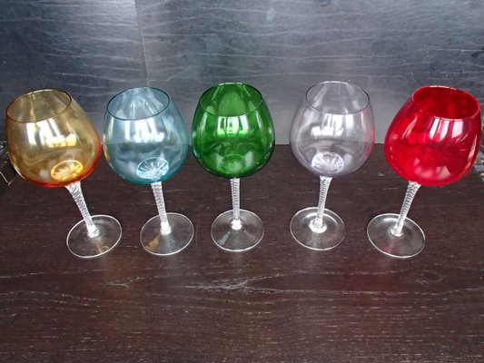 Lot De 5 Verres à Vin En Cristal Style Murano - Couleur Argentée