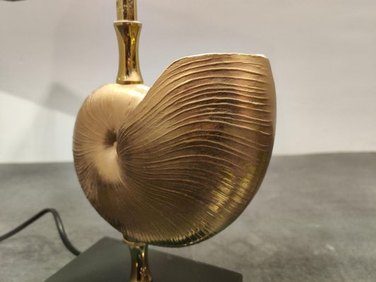 Vintage Brass Nautilus Shell Table Lamp, 1970s for sale at Pamono