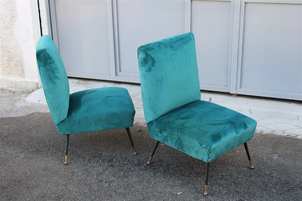 Set of Green Velvet Lounge Chairs by Gigi Radice for Minotti, 1950s for  sale at Pamono