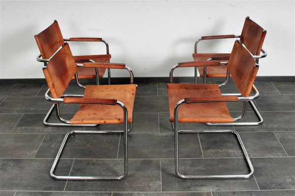 Vintage Model S34 Cognac Saddle Leather Dining Chairs By Mart Stam Marcel Breuer For Unbekannt Set Of 4 At Pamono Vintage Model S34 Cognac Saddle Leather, Sofa Mart Dining Chairs
