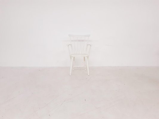 Mid Century White Spindle Back Armchair