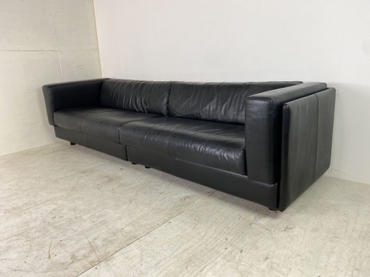 Large Modernist Vintage Black Leather, Black Leather Sofa Bed