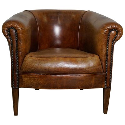 Vintage Dutch Cognac Leather Club Chair, Vintage Leather Club Chair