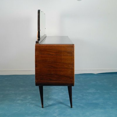 Vintage Dark Wood and Glass Mobile Sideboard 1950s for sale at Pamono