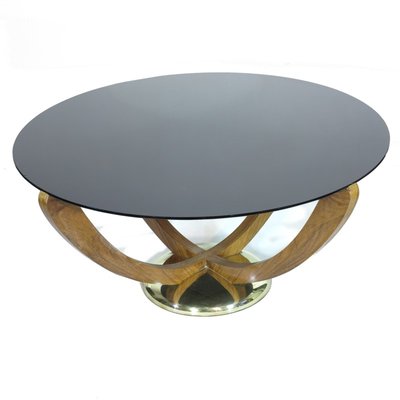 Art Deco Coffee Table With Black Glass, Art Deco Brass And Glass Coffee Table