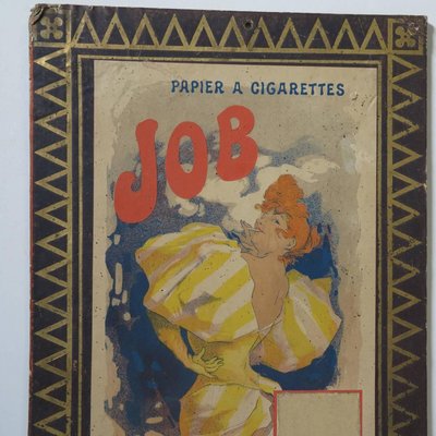 Art Nouveau Cardboard Advertisement for JOB Cigarettes by Jules Cheret, 1889