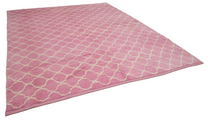Pink Moroccan Handmade Wool Geometric, Pink Moroccan Trellis Rug