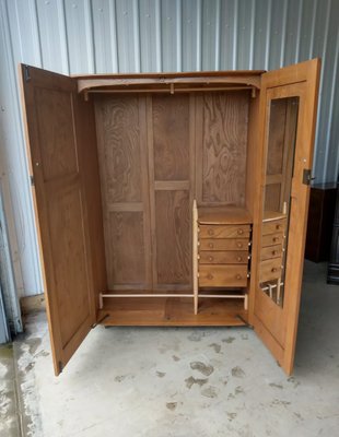 Vintage Solid Wood Double Wardrobe With Drawers Full Mirror On Castors From Ercol For Sale At Pamono