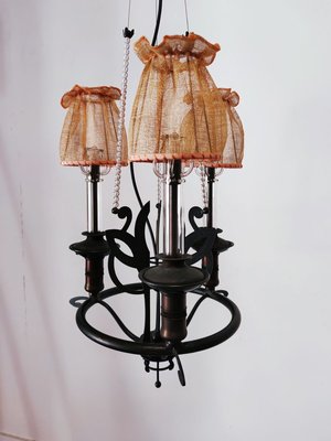 Vintage Wrought Iron Chandelier With, Vintage Beaded Lamp Shades