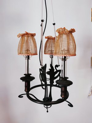 Vintage Wrought Iron Chandelier With Beaded Lampshades For At Pamono Vintage Wrought Iron Chandelier With, Vintage Style Wrought Iron Chandelier