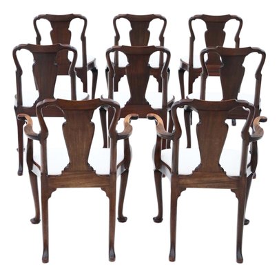 Antique Queen Anne Mahogany Dining Chairs Set Of 8 Bei Pamono Kaufen