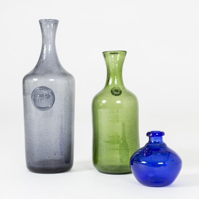 Set Of Three Faceted Glass Vases 