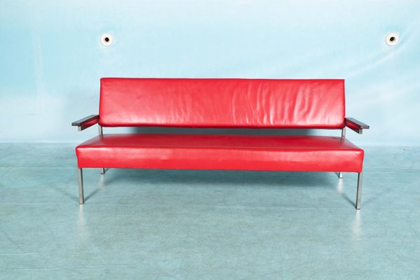 Dutch Rosewood Red Leather Sofa By, Leather Bench Sofa