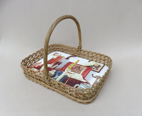Korbweide Dekoration Tablett mit Griff, 1950er bei Pamono kaufen