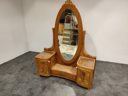 Antique Hallway Tilt Mirror Cabinet, 1920 Vanity With Round Mirror