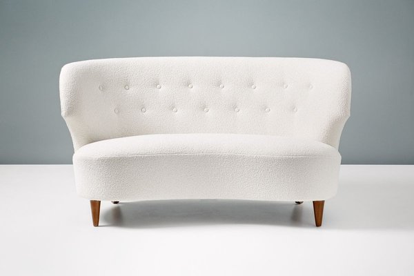 Curved Love Seat Boucle Sofa By Carl, Curved Leather Loveseat