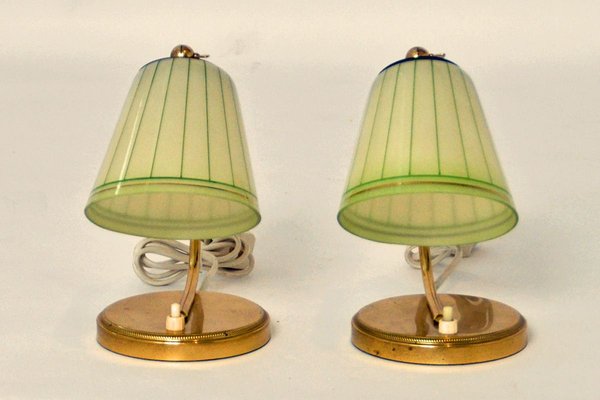 Brass With Glass Shades 1958 Set, Brass Table Lamp With Glass Shade