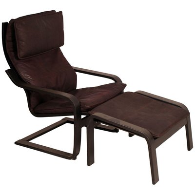 Noboru Nakamura For Ikea 1990s Set, Ikea Poang Leather Chair And Ottoman