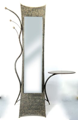 French Handcrafted Wrought Iron Mirror Stand with Table, 1970s for sale at  Pamono
