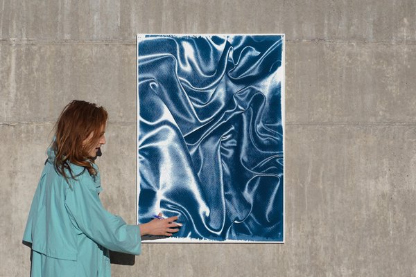 Classic Blue Silk Movement, Cyanotype on Watercolor Paper, Contemporary  Romantic 2019
