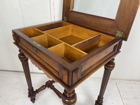 Antique Oak Folding Sewing Table With 3 Drawers