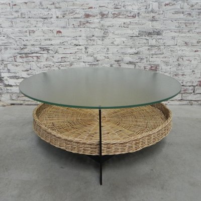 Coffee Table With Glass Top And Rattan Basket 1960s For At Pamono - Rattan Coffee Table With Glass Top Coffee Table With Glass Top And Rattan Basket 1960s For At Pamono - Rattan Coffee Table With Glass Top