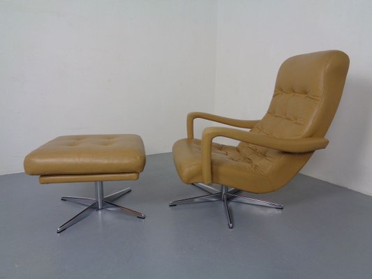 Set of Leather Swivel Easy Chair and Ottoman, 1970s for sale at Pamono