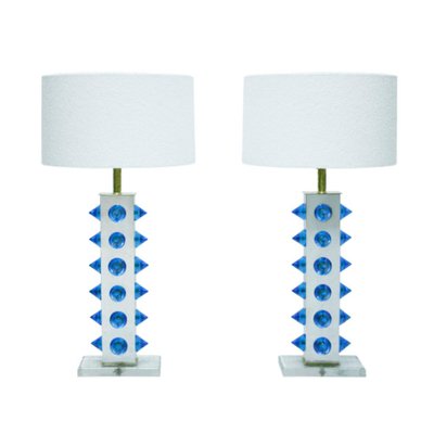 Colored Murano Glass Table Lamps Set, Table And Lamp Set