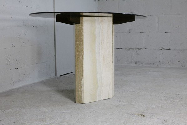 Dining Table with Stone Base and Smoked Glass Top 1970s for sale