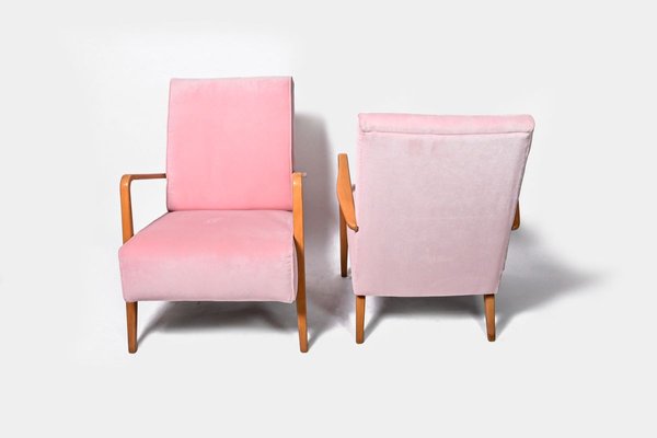Pink Velvet Armchairs 1960s Set Of 2, Pink Arm Chair
